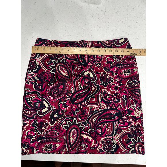 Talbots Skirt Mini Paisley Burgundy Navy lined 8P Fall Career Office Party - Picture 3 of 6